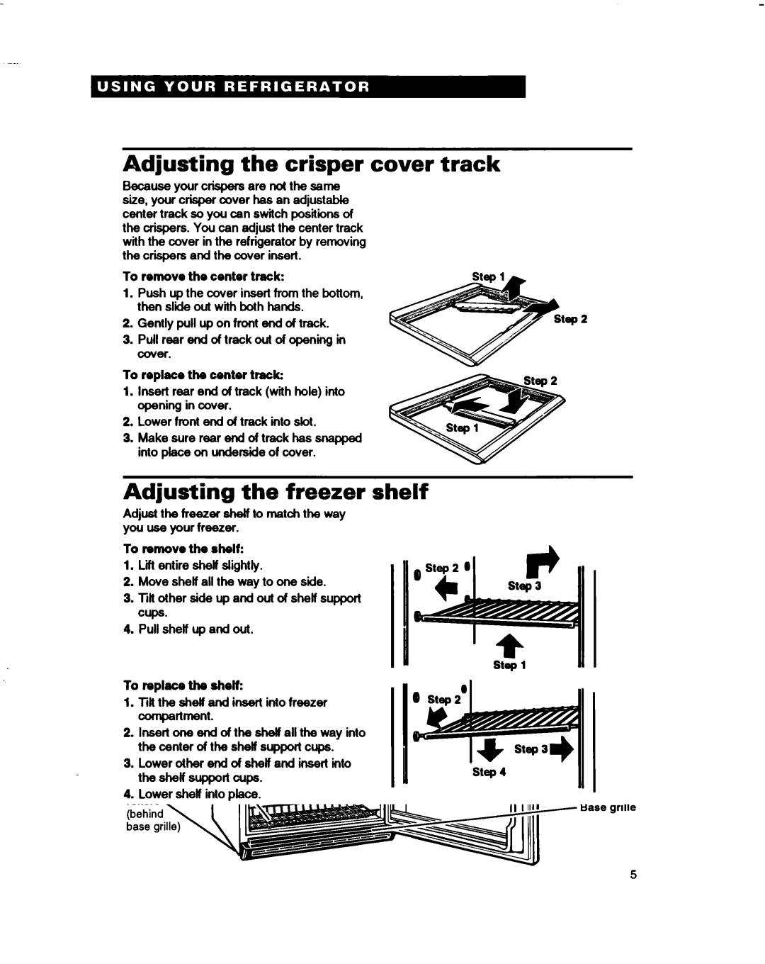 Whirlpool ET14JMXBN00 warranty Adjusting the crisper cover track, Adjusting the freezer shelf 