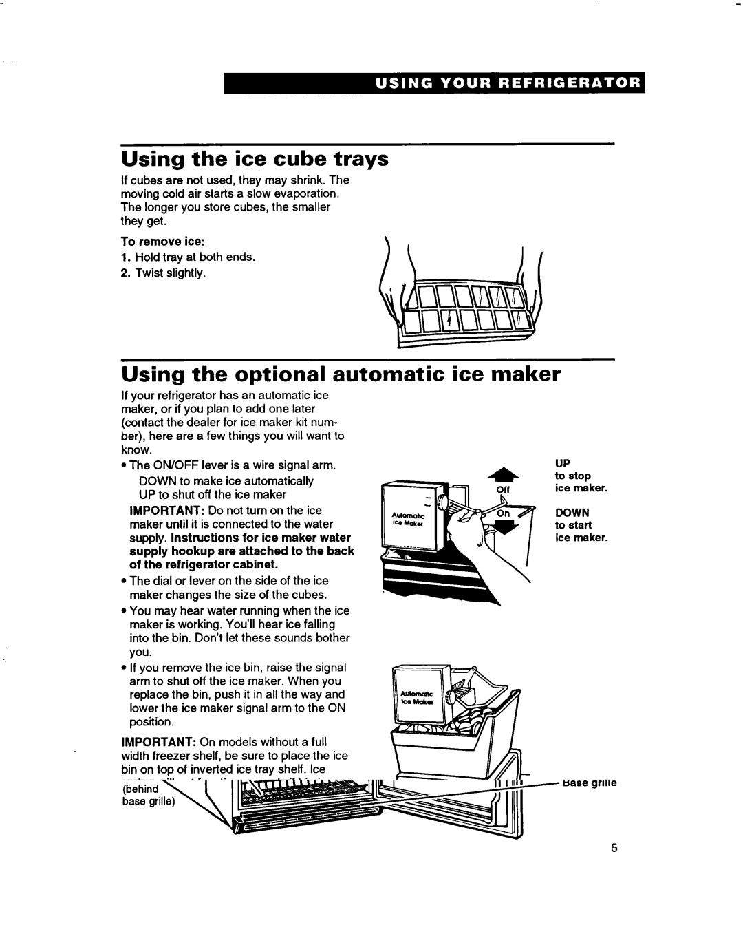 Whirlpool ET14JMXBN00 warranty Using the ice cube trays, Using the optional automatic ice maker 