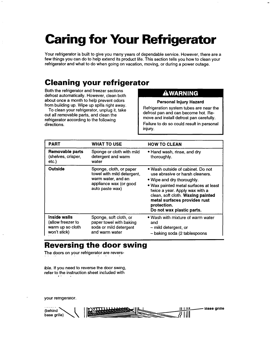 Whirlpool ET14JMXBN00 warranty Caring for Your Refrigerator, Part What to USE, HOW to Clean 