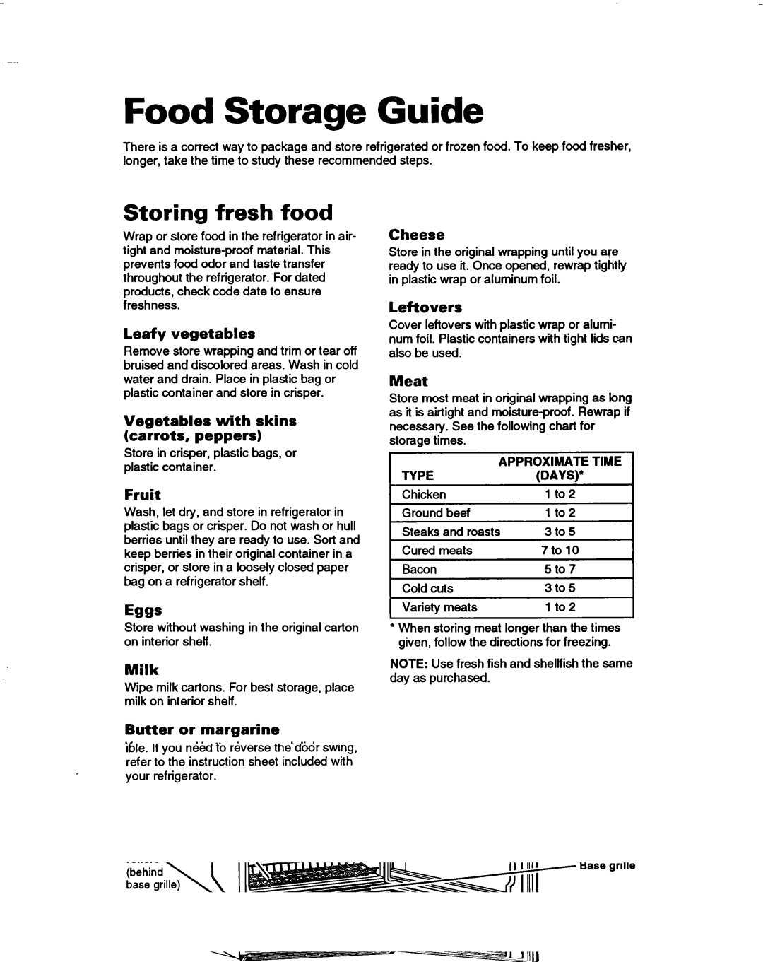 Whirlpool ET14JMXBN00 warranty Food Storage Guide, Storing fresh food 