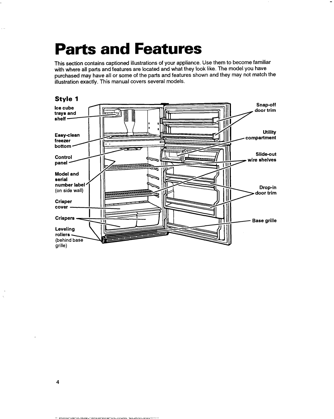 Whirlpool ET14JMXBN00 warranty Parts and Features, Style 