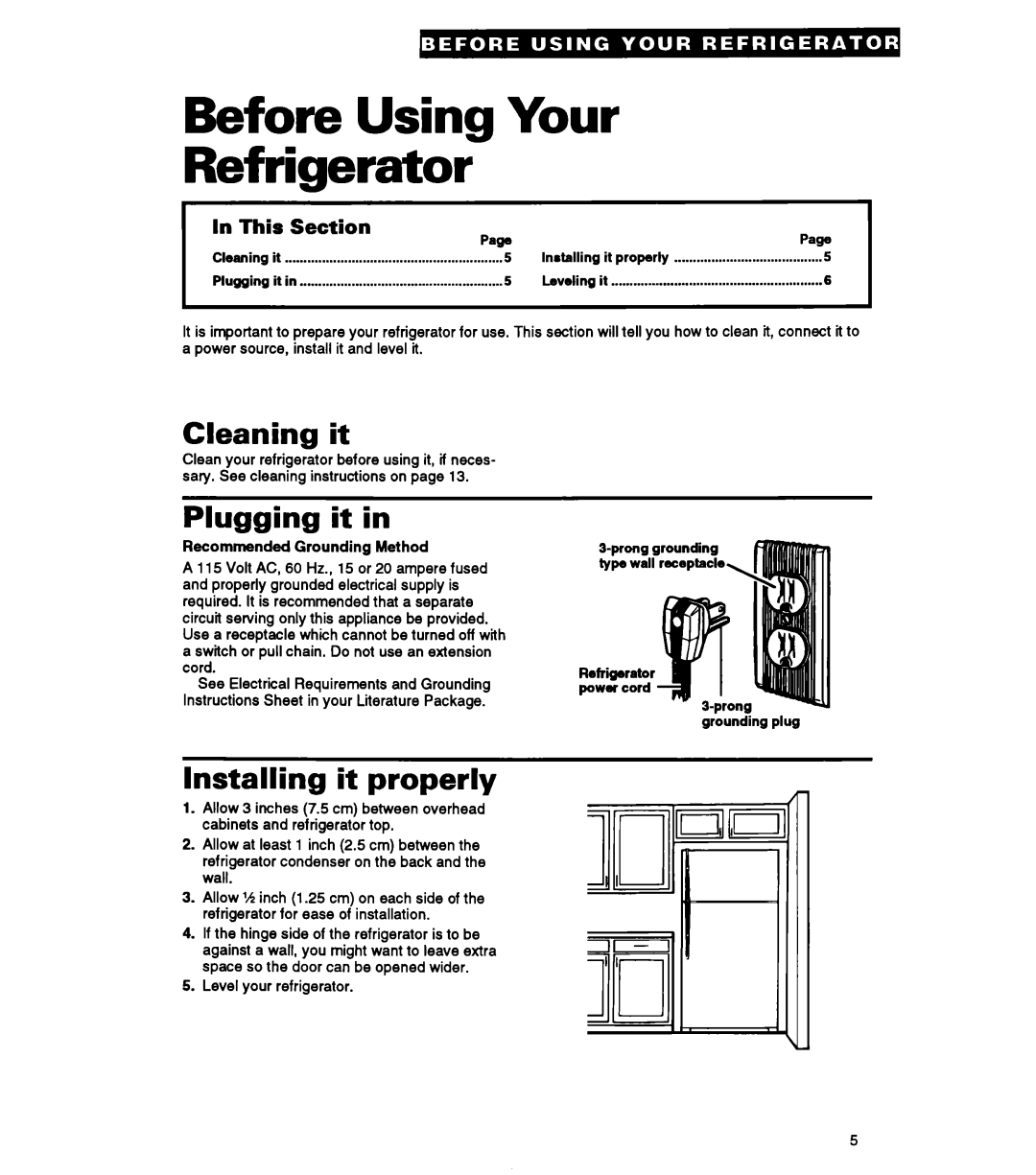 Whirlpool ET14JM Before Using Your Refrigerator, Cleaning it, Plugging it, Installing it properly, This Section PawPage 