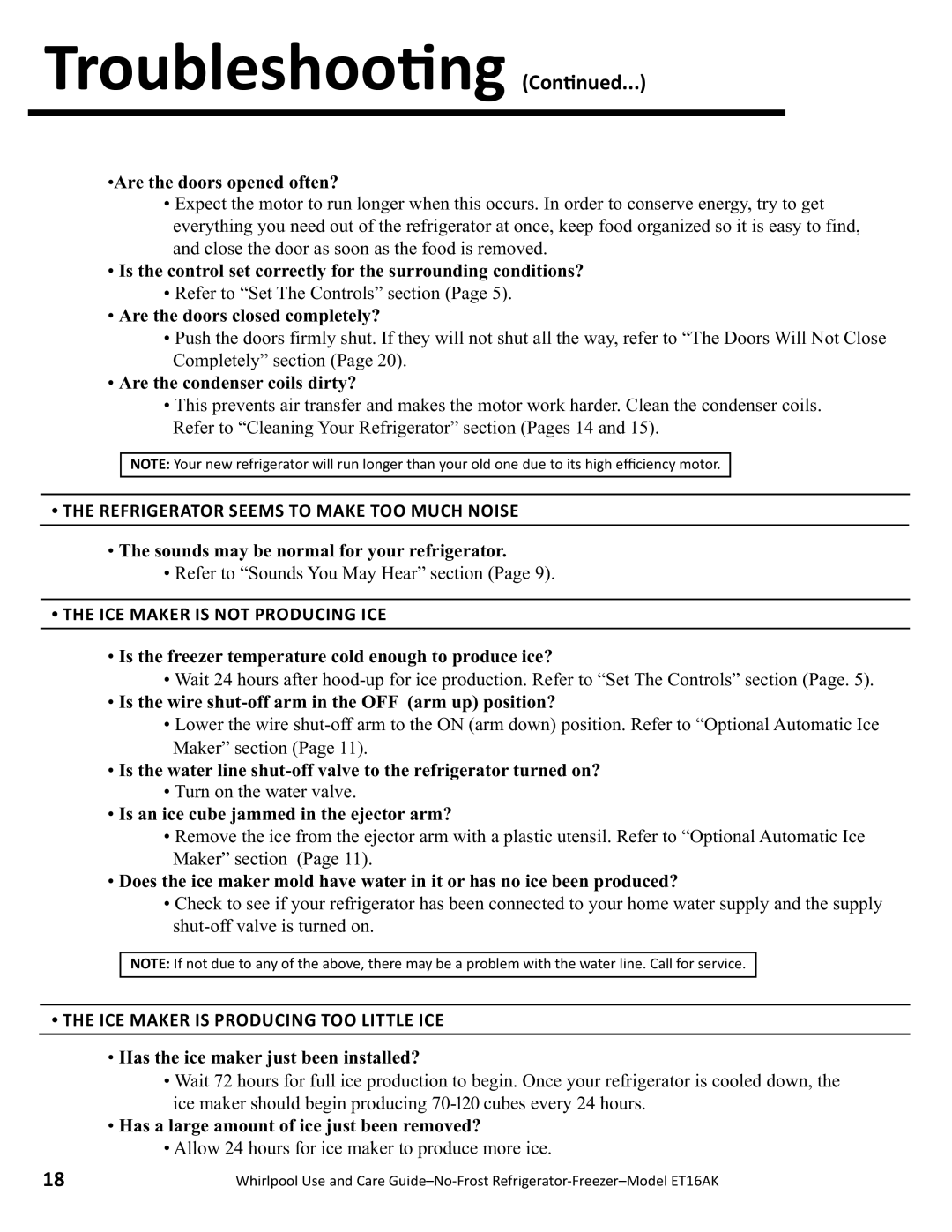 Whirlpool ET16AK manual Troubleshoo/ng Con/nued 