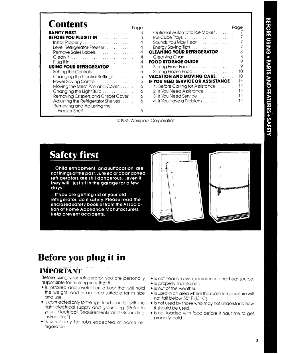 Whirlpool ET16AK manual Contents, Before you plug it A7~.b.. .L 