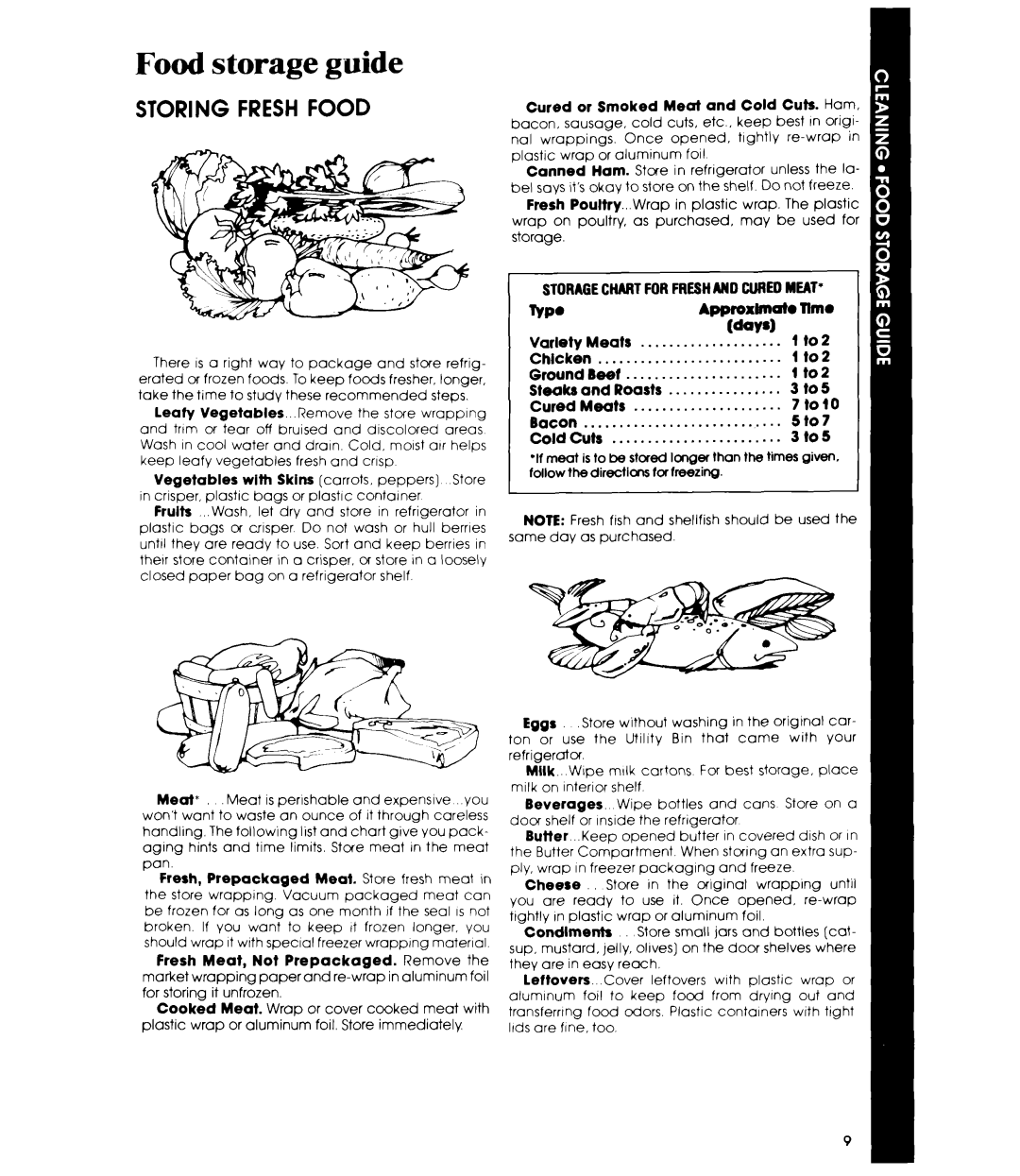 Whirlpool ET16AK manual Food storage guide, Storagechartforfreshardcuredmeat Typo 