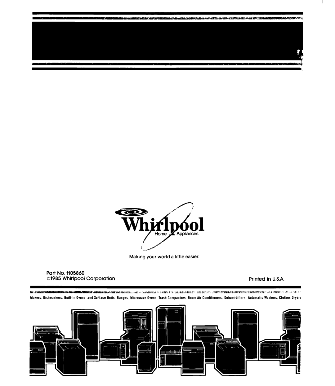 Whirlpool ET16AK manual 01985, Whirlpool, Corporation, in U.S.A 