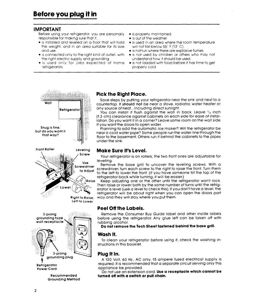 Whirlpool ET16AKXL warranty Before you plug it 