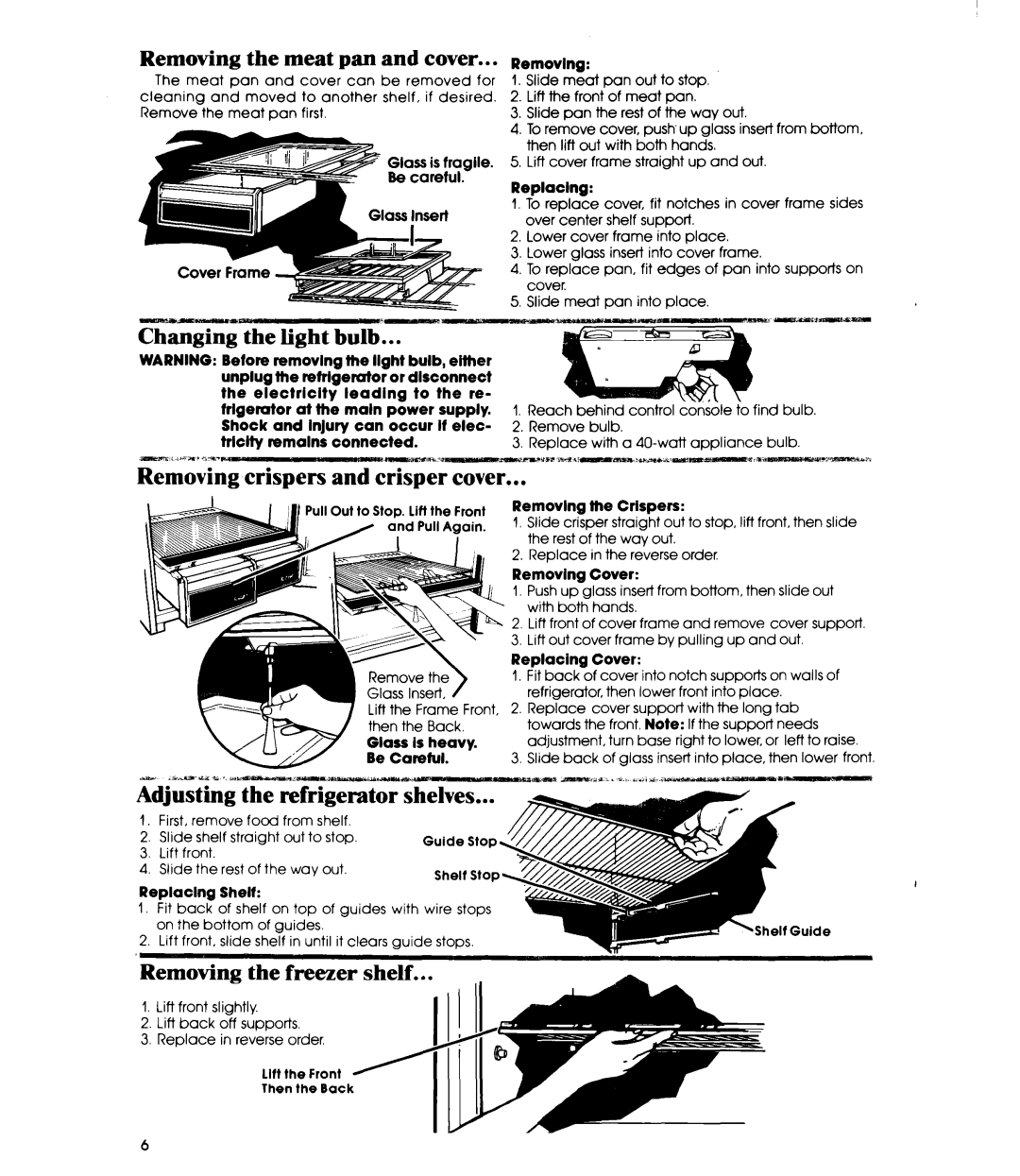 Whirlpool ET16AKXR manual Rvifwi, Light Bulb, Removing crispers and crisper cover, Adjusting the refrigerator shelves 