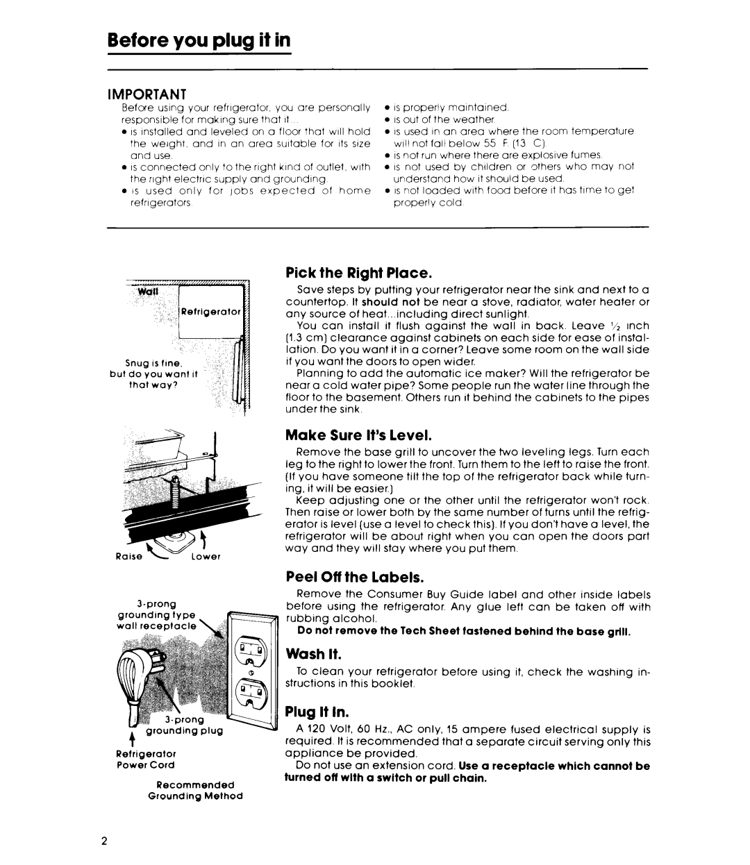 Whirlpool ET16JKXL warranty Before you plug it 