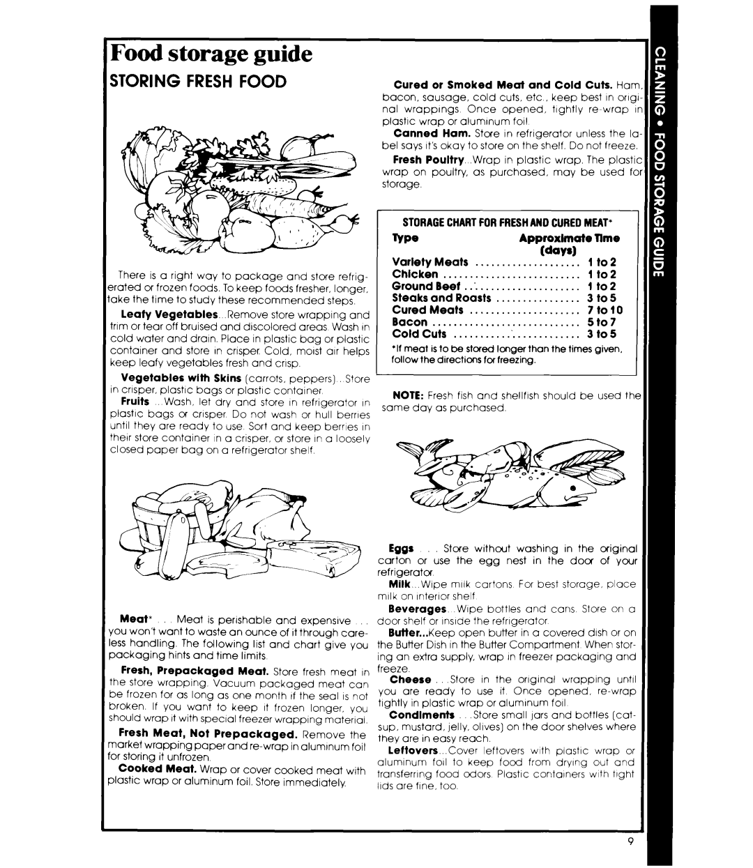 Whirlpool ET16JM manual Food storage guide, STORAGECHARTFORFRESHAN0 Curedmeat 