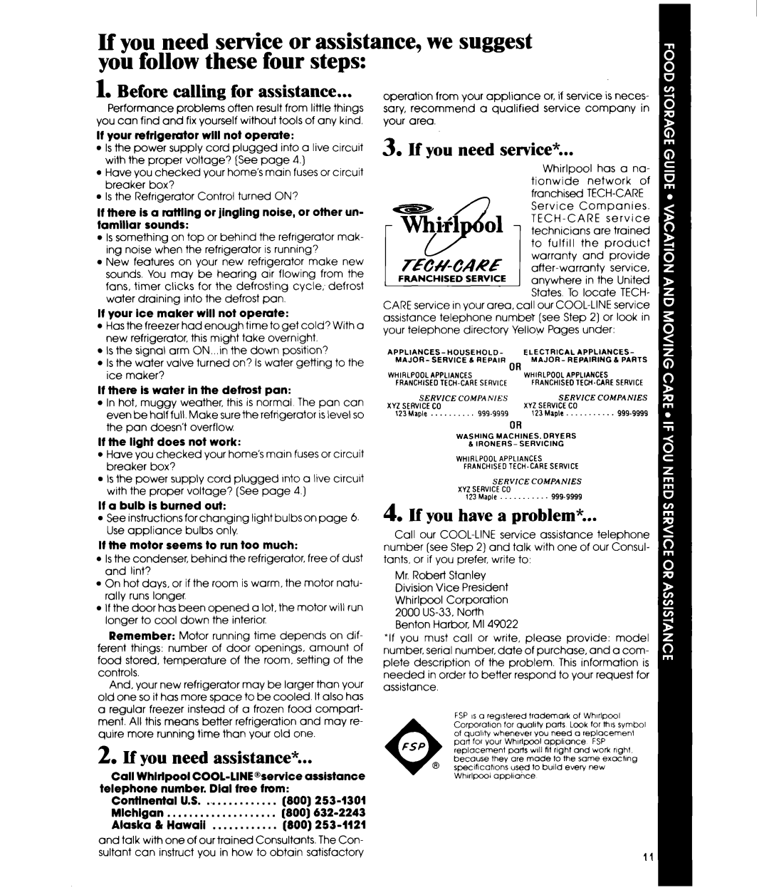 Whirlpool ET16JM manual Before calling for assistance, If you need assistance, If you need service, If you have a problem 