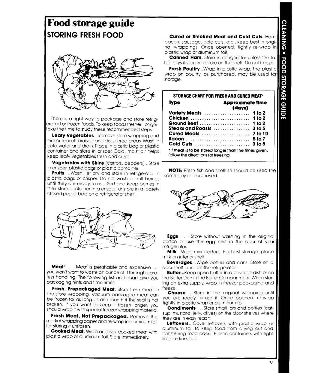 Whirlpool ET16JM manual Food storage guide, Storing Fresh Food 