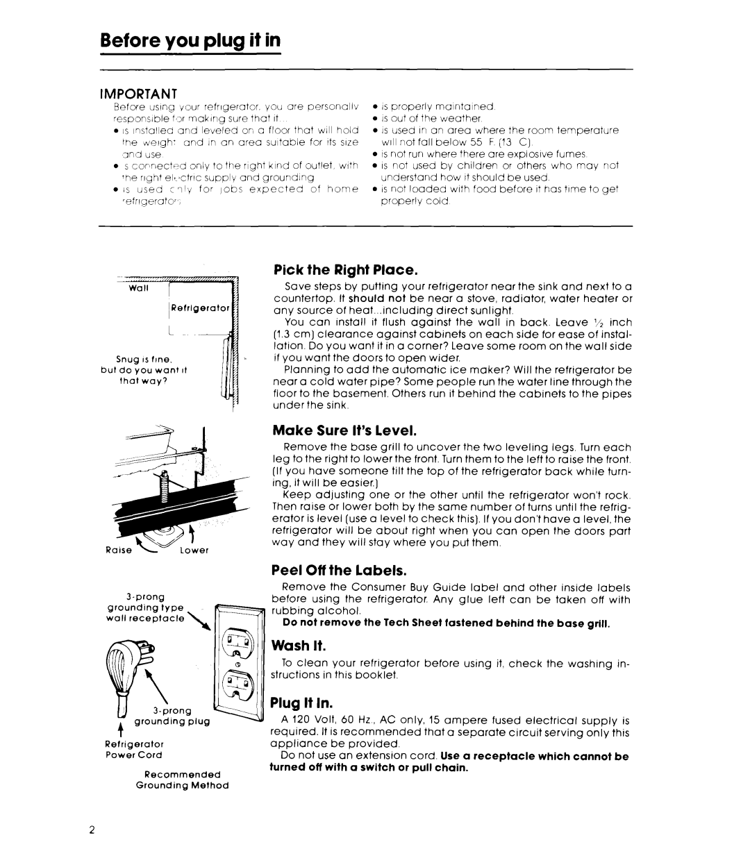 Whirlpool ET16JMXL warranty Before you plug it 