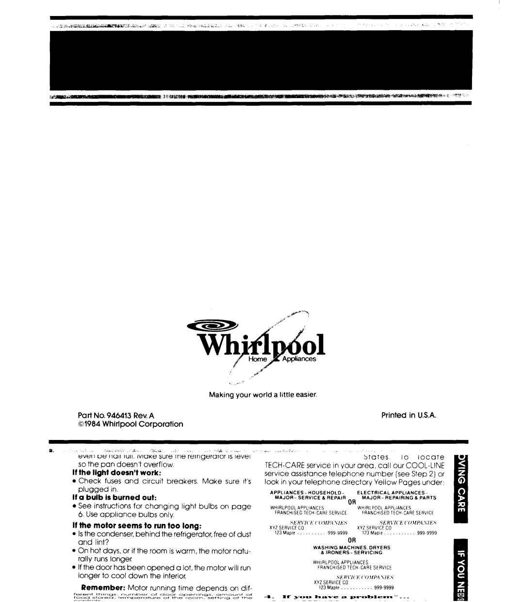 Whirlpool ET16TK manual Making your world a little easier Rev. a Printed 01984, Corporation 