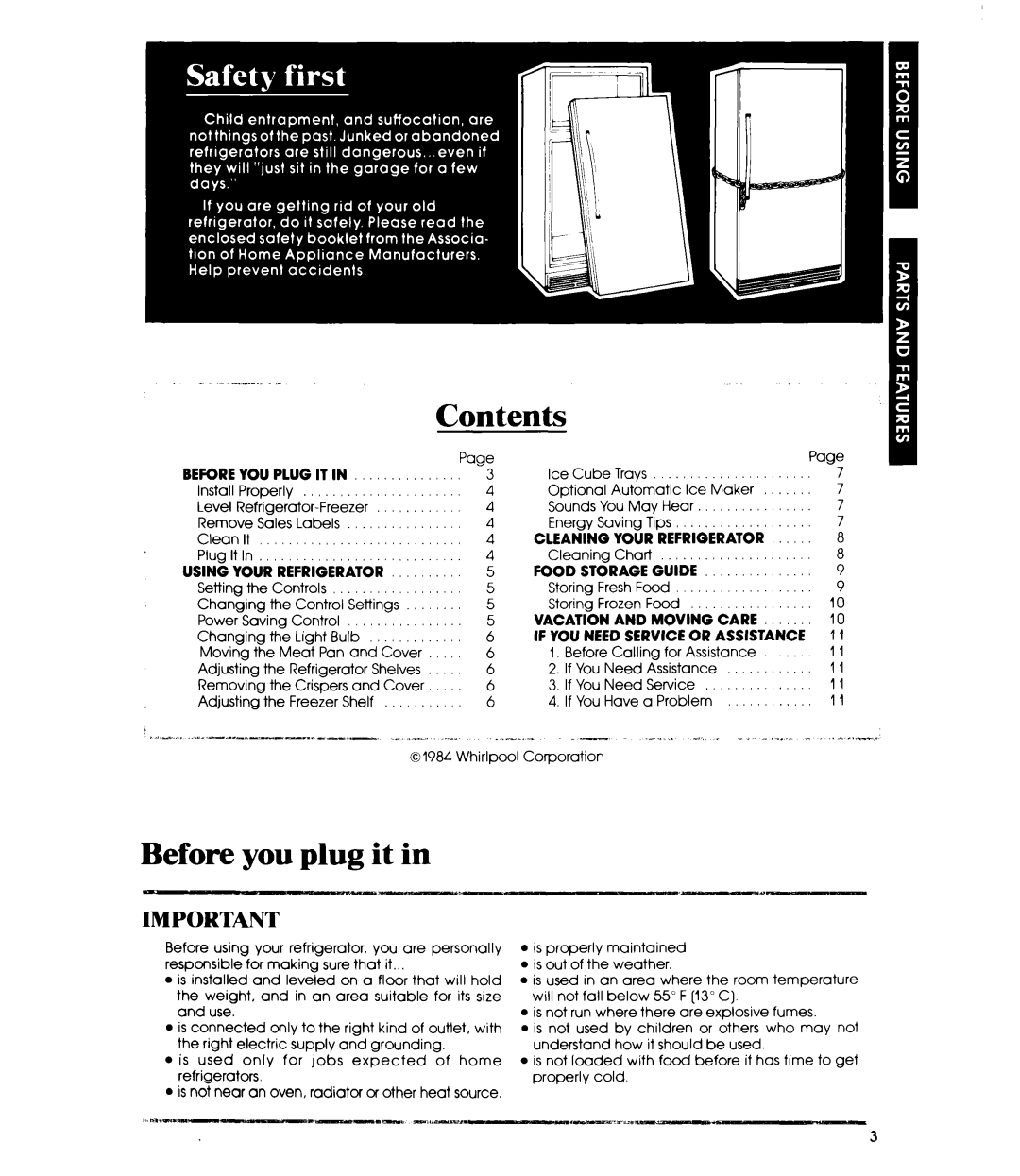 Whirlpool ET16TK manual Contents, Before you plug it 