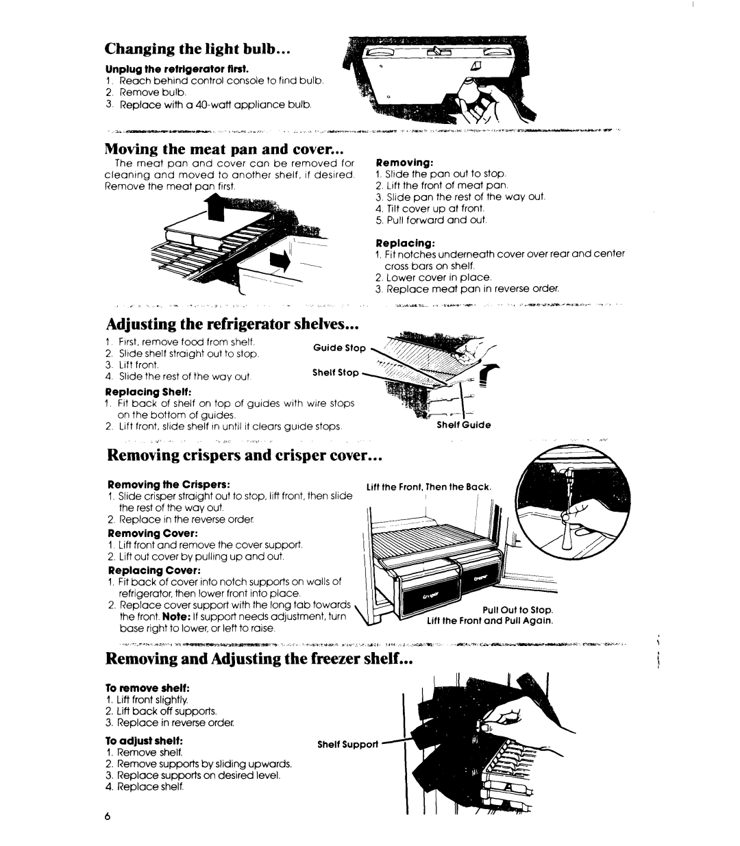 Whirlpool ET16TK manual Changing the light bulb, Moving the meat pan and cover 