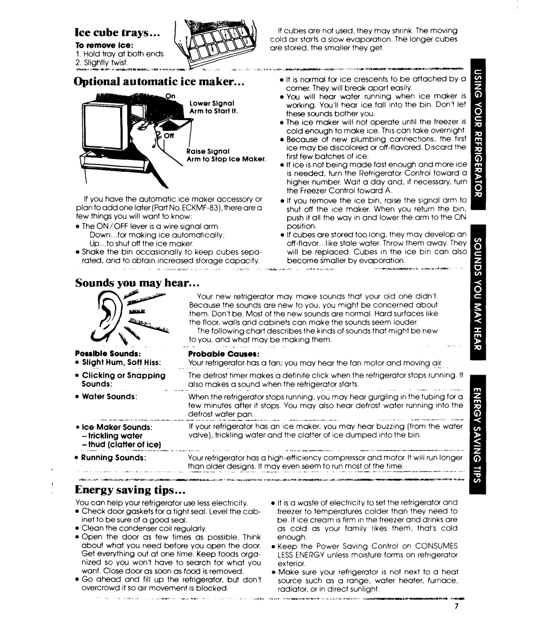 Whirlpool ET16TK manual Ice Cube Trays, Automatic Ice maker, Energy saving tips, To remove, Probable 