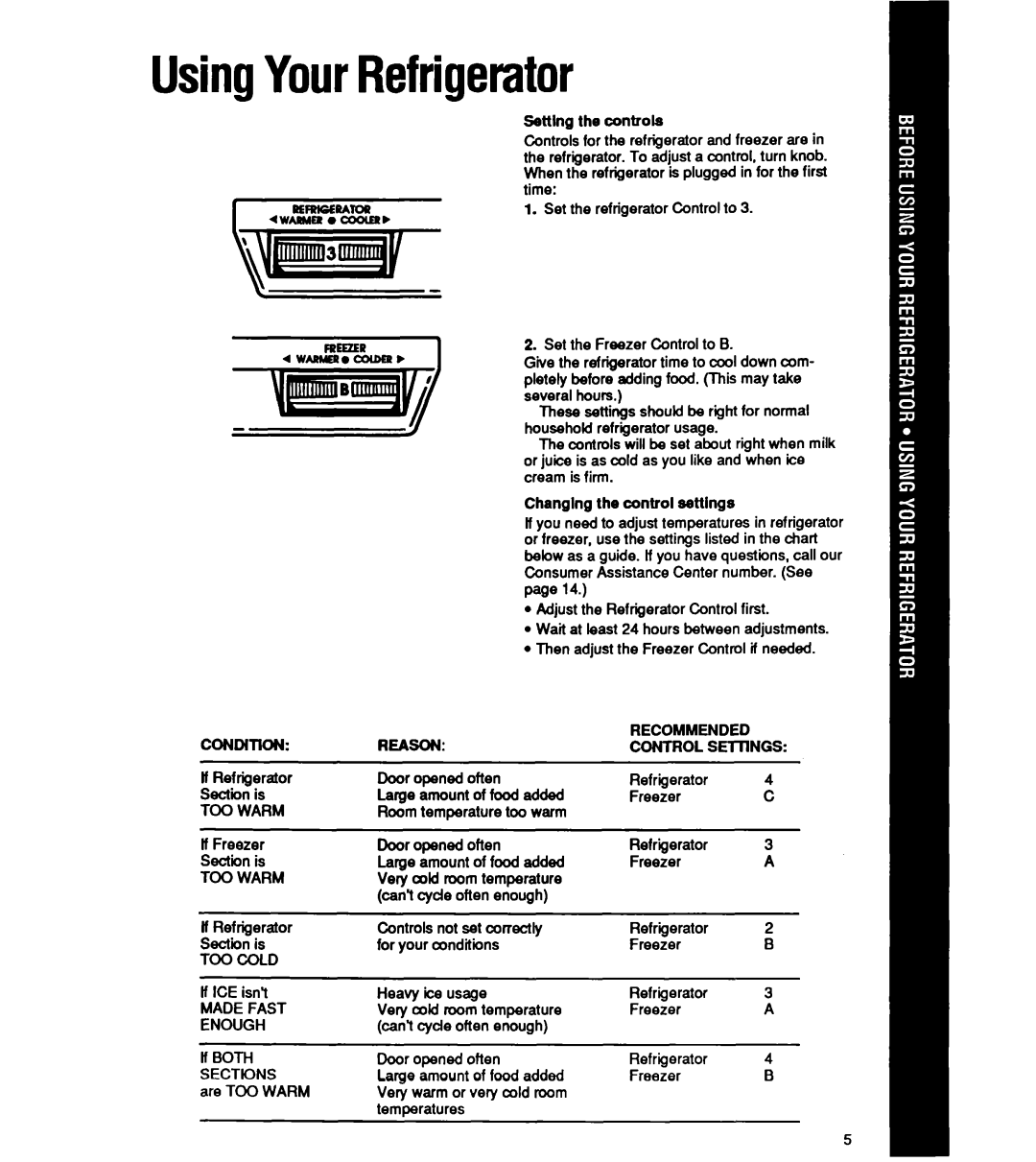 Whirlpool ET16XK manual UsingYourRefrigerator, Paw Adjust the Refrigerator Control first, If ICE isn’t, Are TOO Warm 