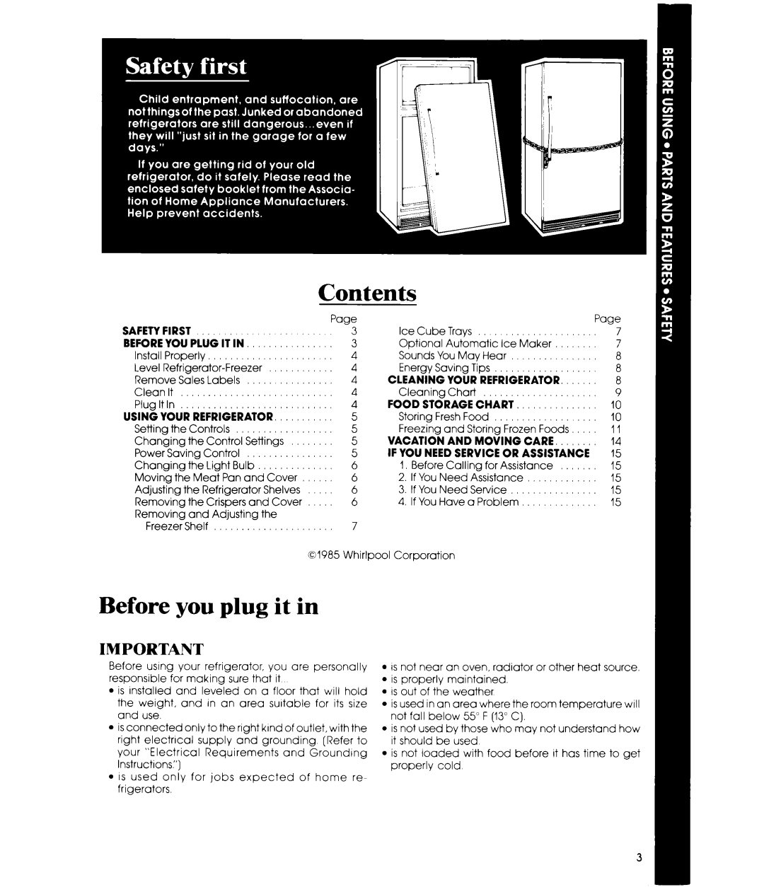 Whirlpool ET18AK manual Contents, Before you plug it 