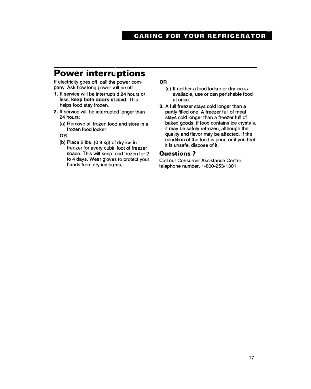 Whirlpool ET18GK warranty Power interruptions, Quest ions 