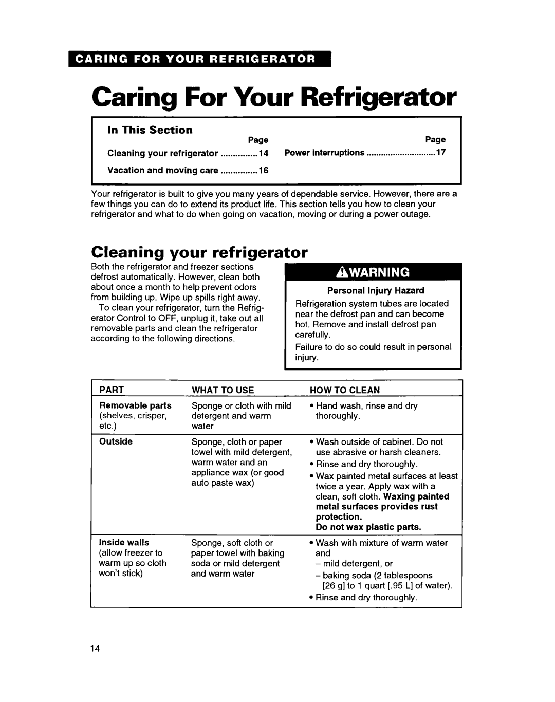 Whirlpool ET18GK warranty Caring For Your Refrigerator, Cleaning your refrigerator, In This, Section 