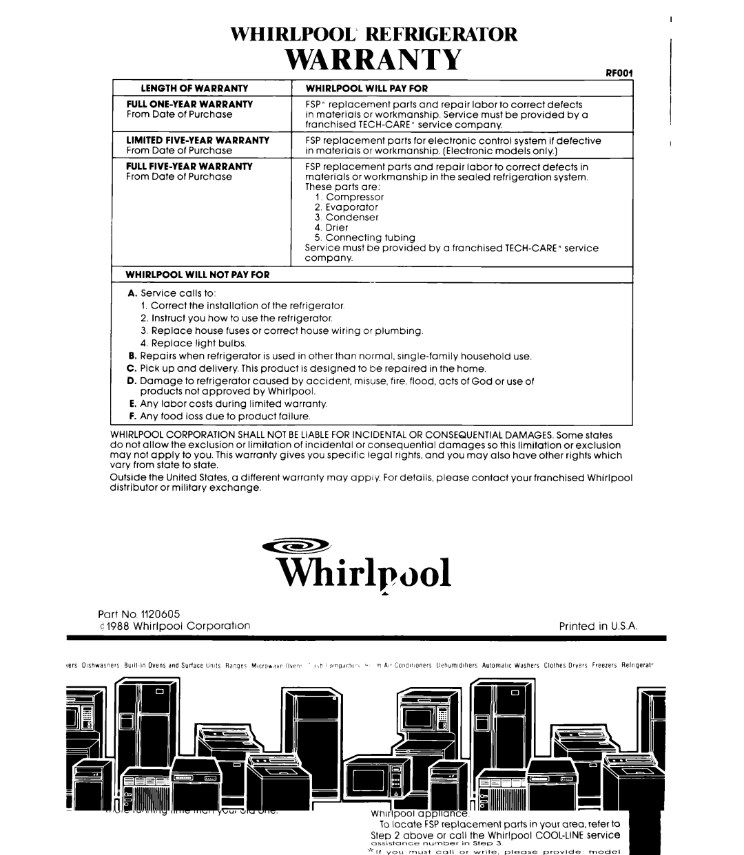 Whirlpool ET18HK, ETl8GK manual WARRANTYaenn 