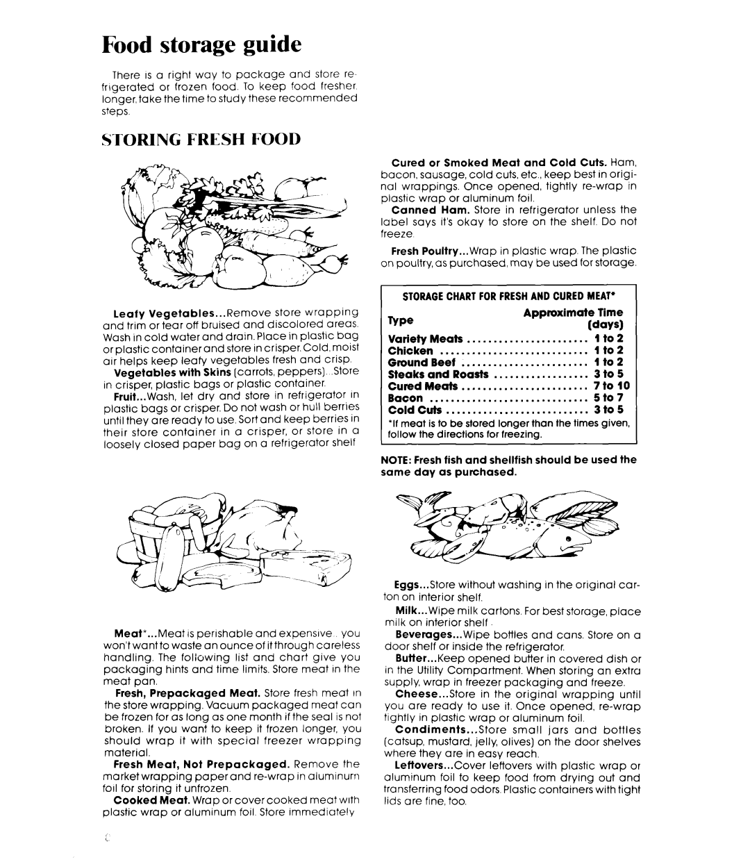 Whirlpool ET18HK, ETl8GK manual Food storage guide, Storing Fresh Food 