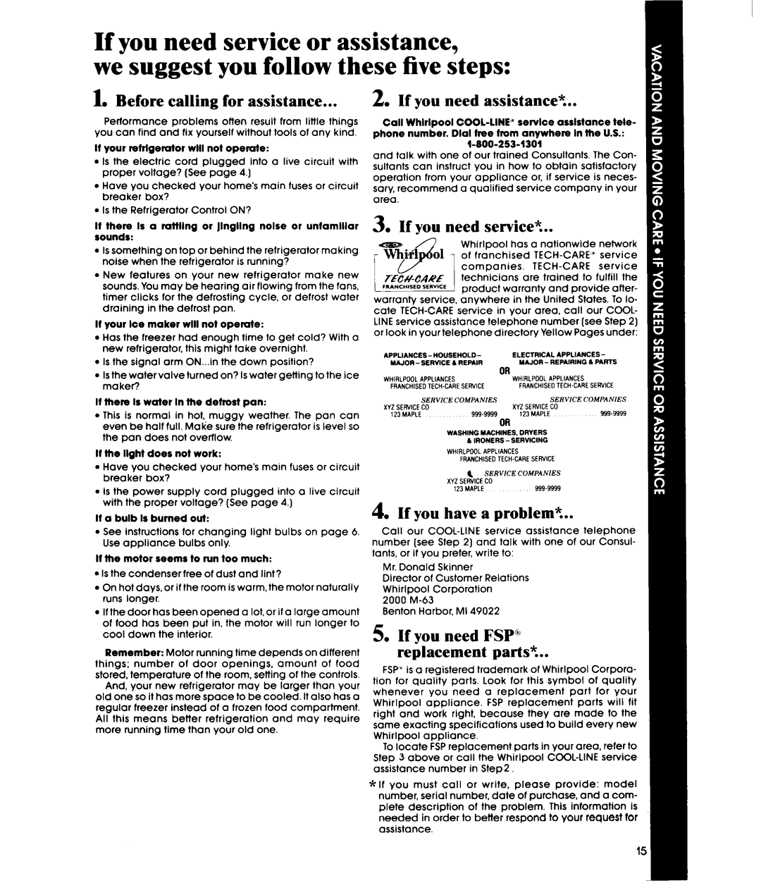 Whirlpool ET18HM manual Before calling for assistance 