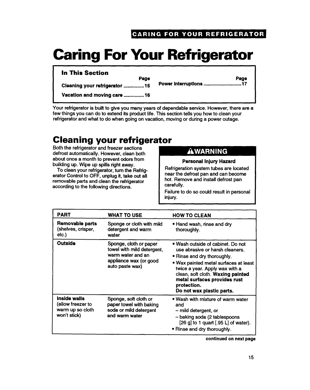 Whirlpool ET18HN warranty Caring For Your Refrigerator, Cleaning your refrigerator, In This 