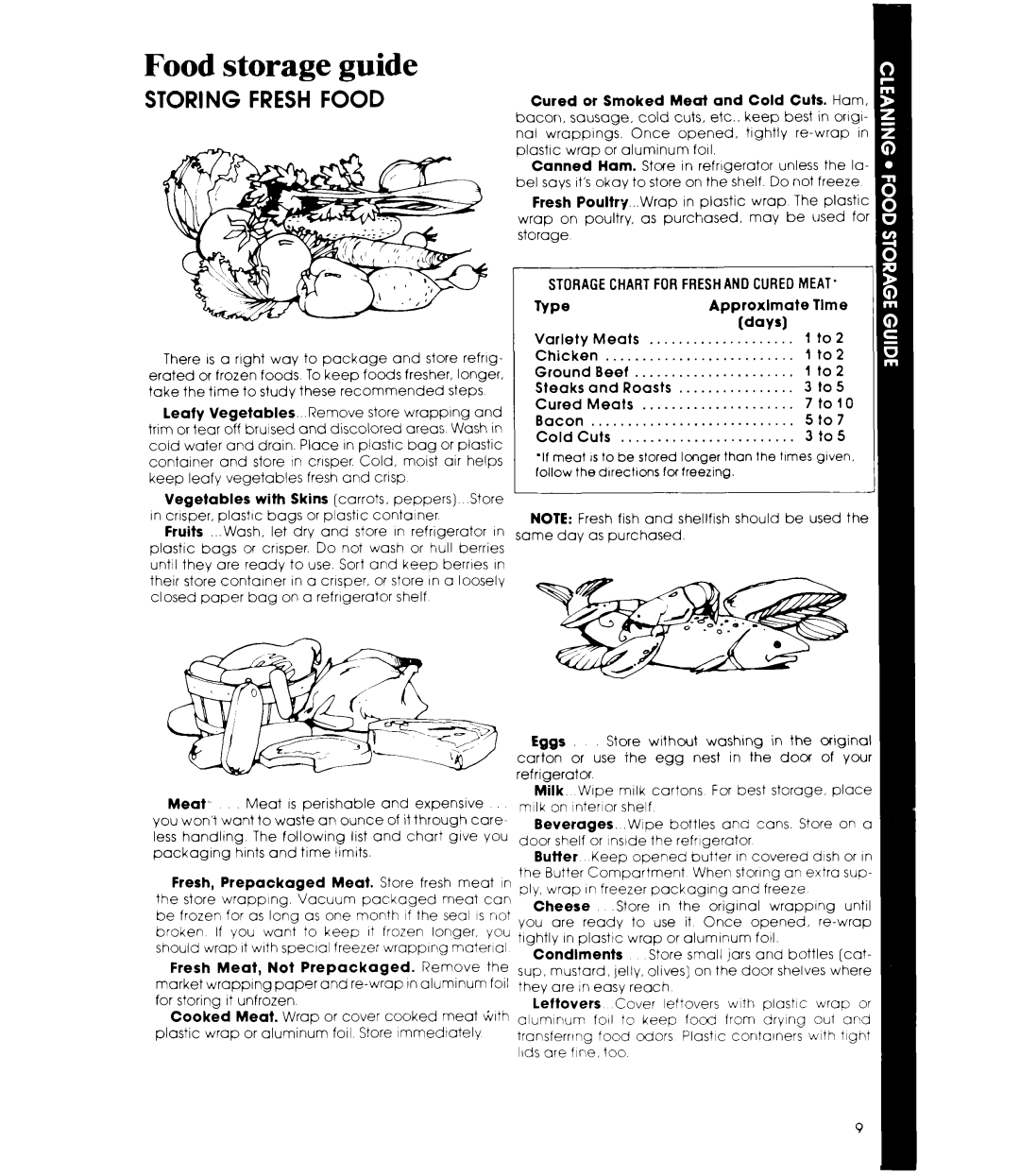 Whirlpool ET18JM, ET18JK manual Food storage guide, Storagechartfor Freshand CUREDMEAT’ 