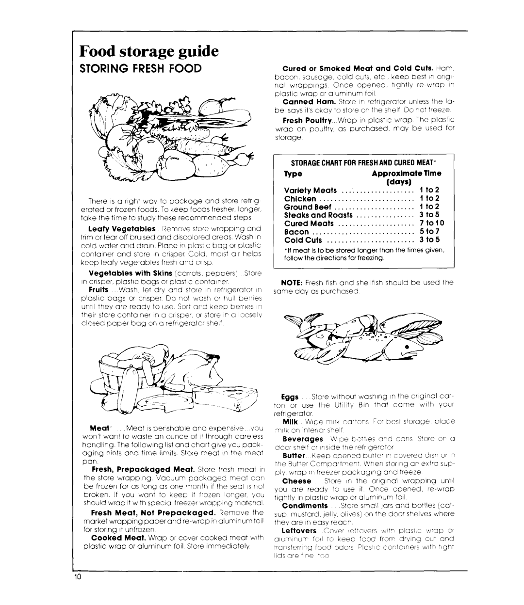 Whirlpool ET18MK manual Food storage guide, Approxlmate, Storagechartforfreshand Curedmeat 