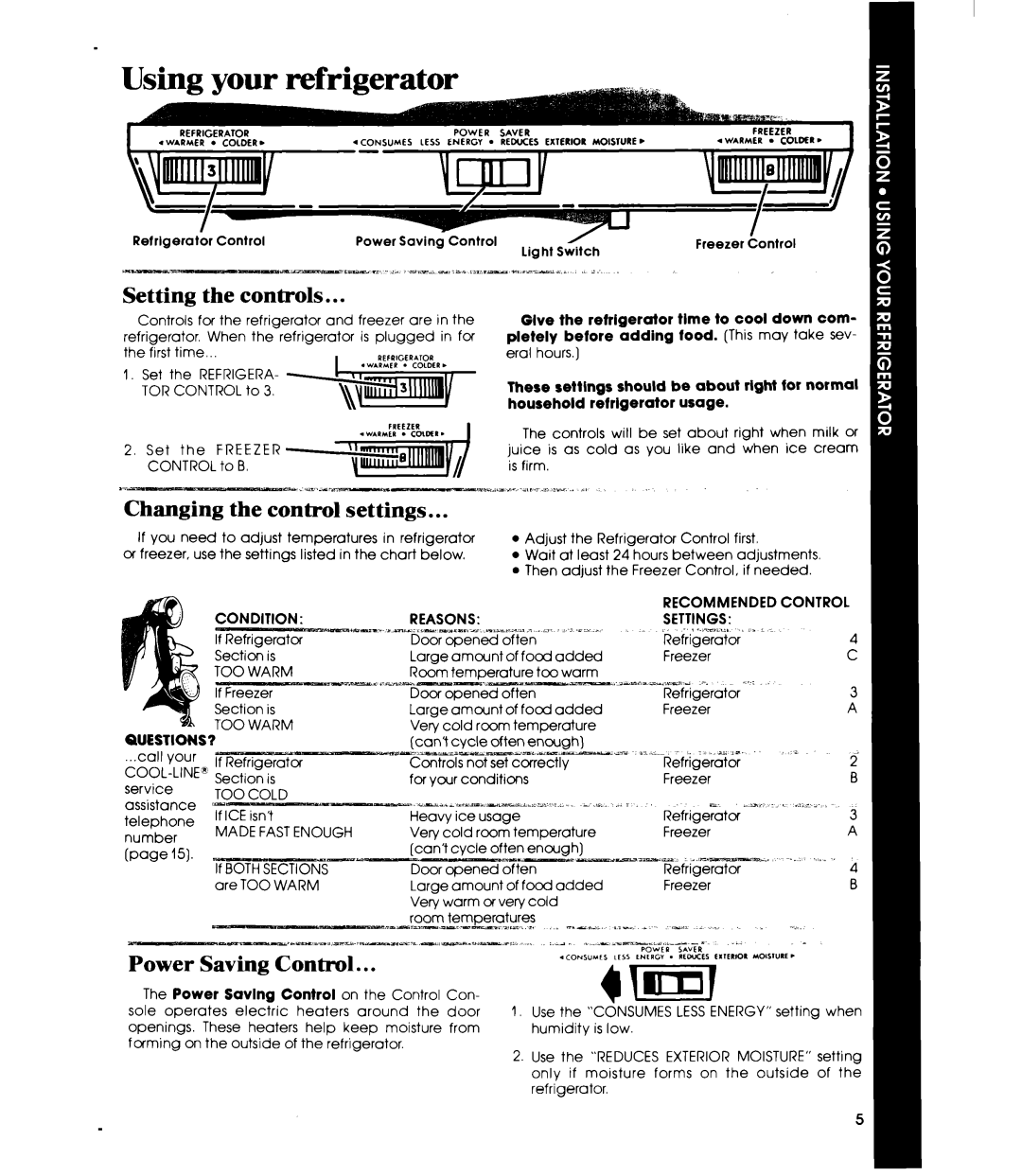 Whirlpool ET18MK manual Using your, Setting the controls, Power Saving Control 