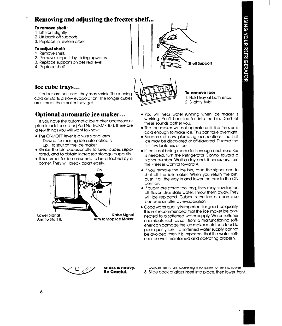 Whirlpool ET18MK manual Removing and adjusting the freezer, Ice cube trays, Optional automatic ice maker 