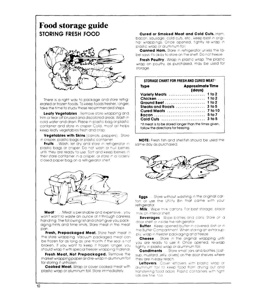 Whirlpool ET18MK manual Food storage guide, Storing Fresh Food, Approxlmate 