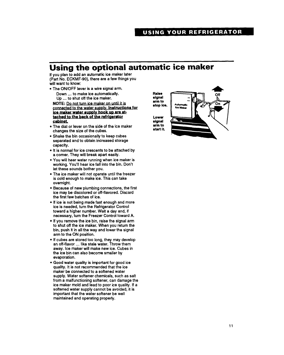 Whirlpool ET18SK warranty Using the optional automatic ice maker 