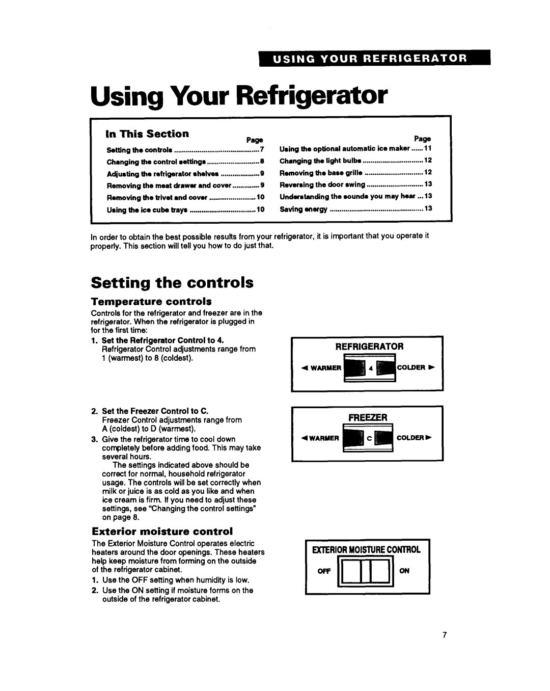 Whirlpool ET18SK warranty Setting the controls, This, Paw, Temperature controls, Exterior moisture control 