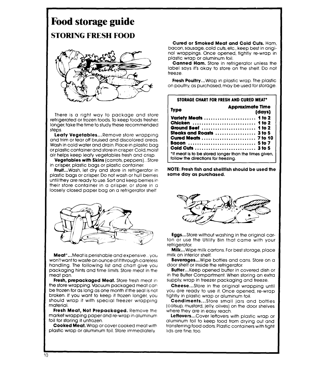 Whirlpool ET18VK, ET18XK manual Food storage guide, Storing Fresh Food 