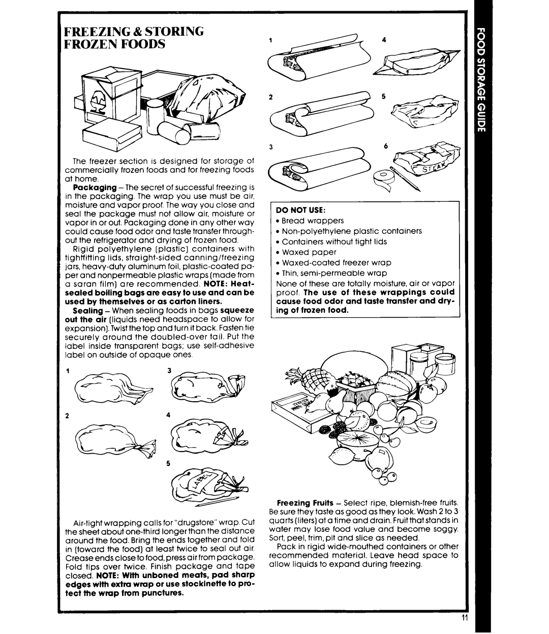 Whirlpool ET18XK, ET18VK manual Freezing & Storing Frozen Foods, Do not USE 