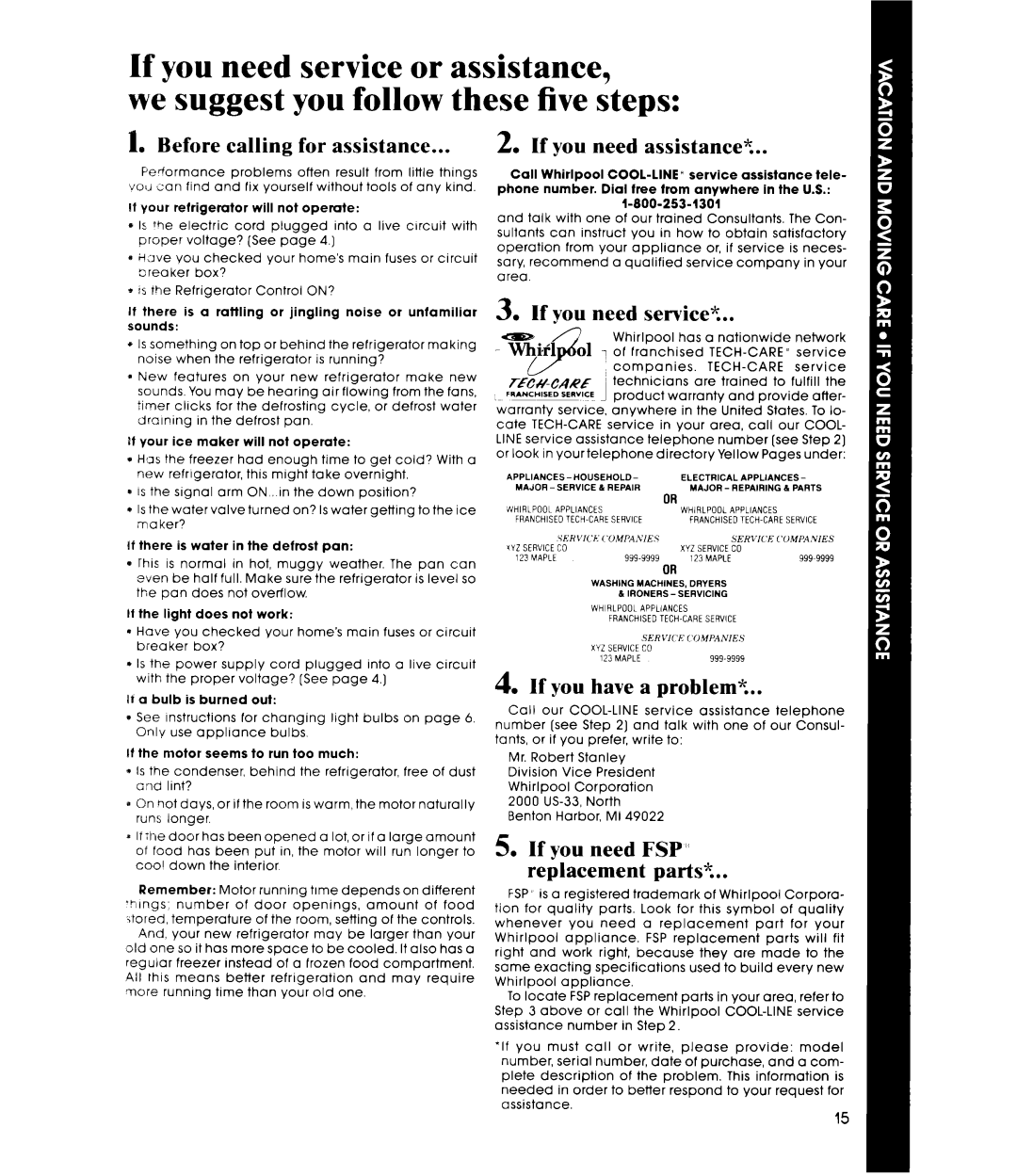 Whirlpool ET18XK, ET18VK manual Before calling for assistance 