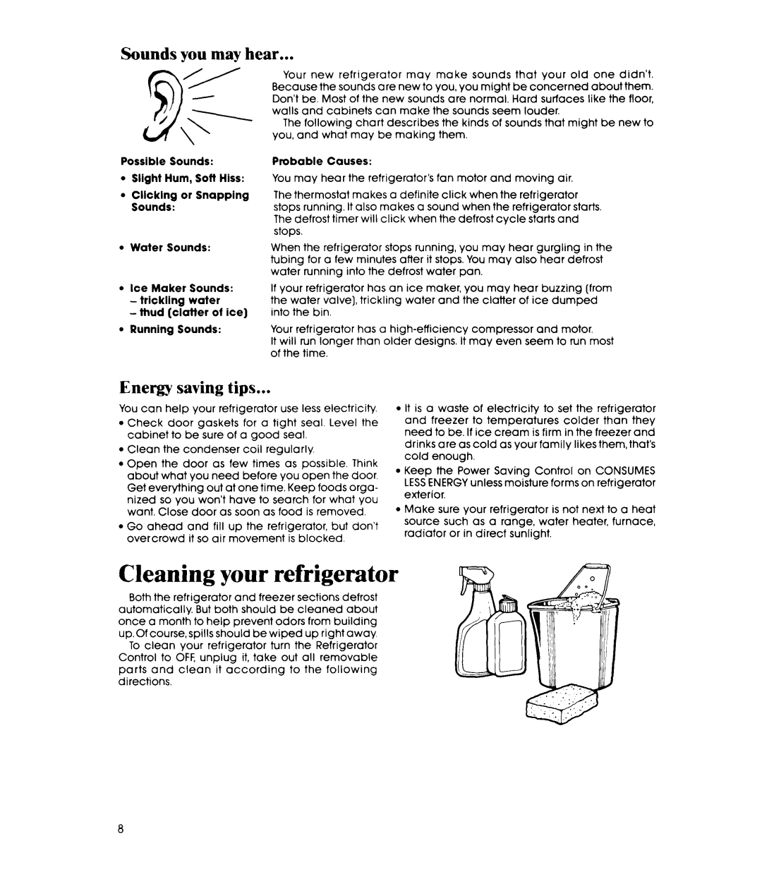 Whirlpool ET18VK, ET18XK manual Sounds you may hear, Energy saving tips 