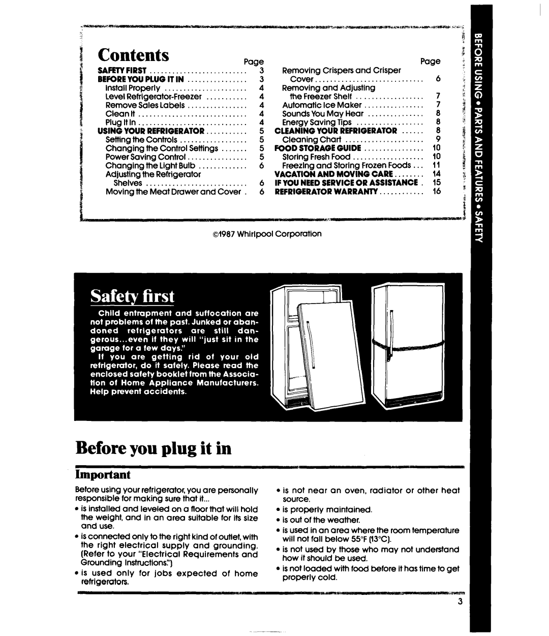 Whirlpool ET18XM manual Contents, Before you plug it 