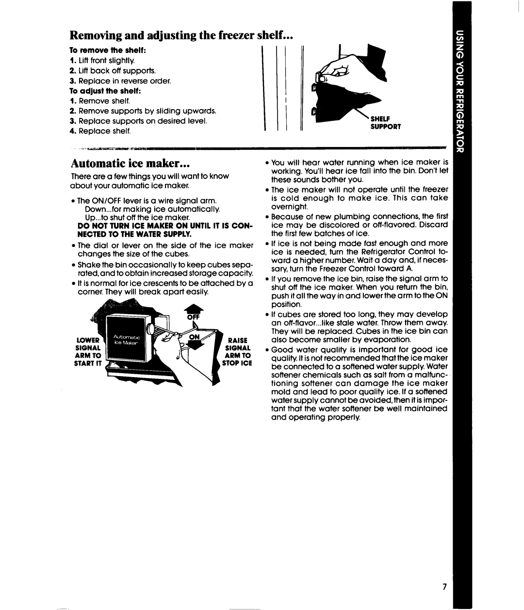 Whirlpool ET18XM manual Removing and adjusting the freezer shelf, Automatic ice maker, Support 