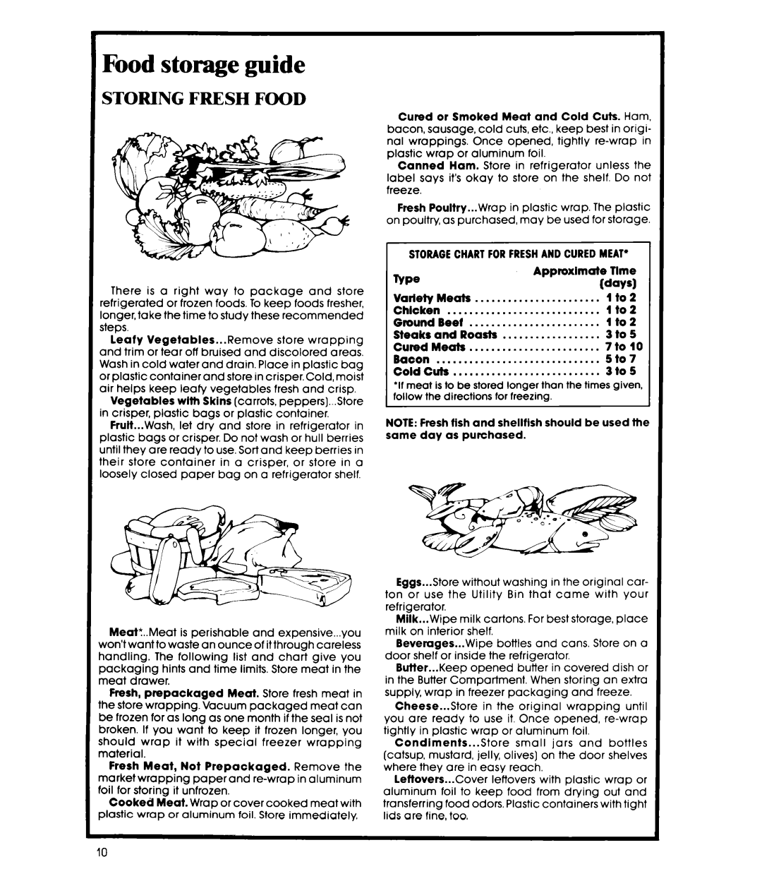 Whirlpool ET18XM manual Food storage guide, Storing Fresh Food 