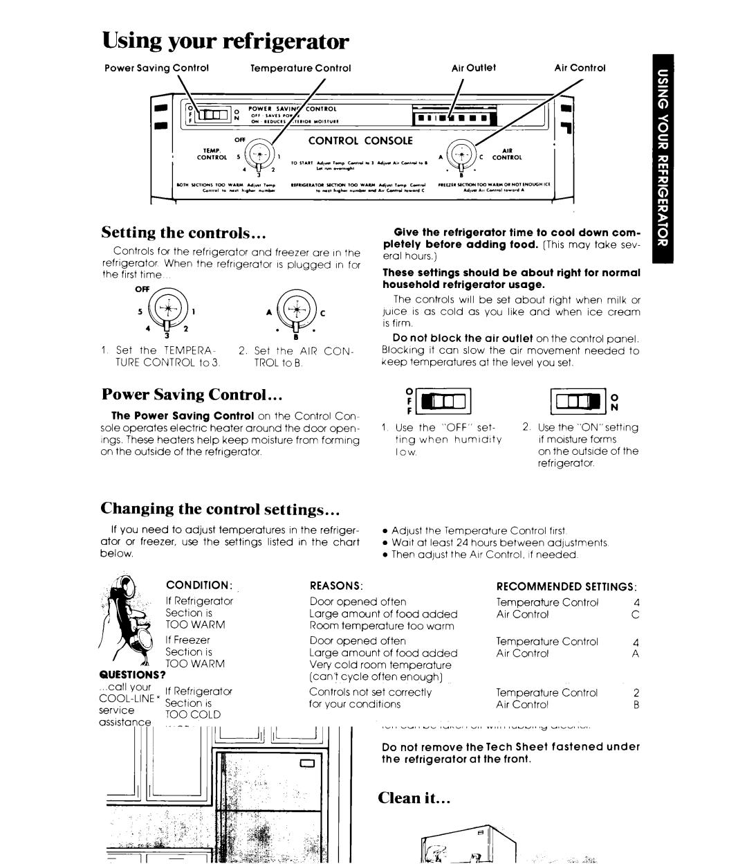 Whirlpool ET19JKXL Using your refrigerator, Setting the controls, Power Saving Control, Changing the control settings 