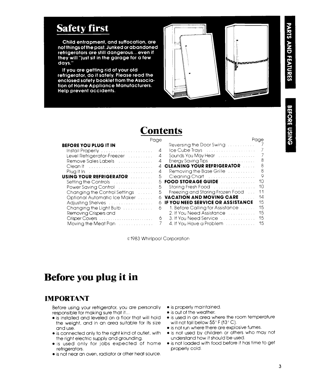 Whirlpool ET19TK manual Contents, Before you plug it 