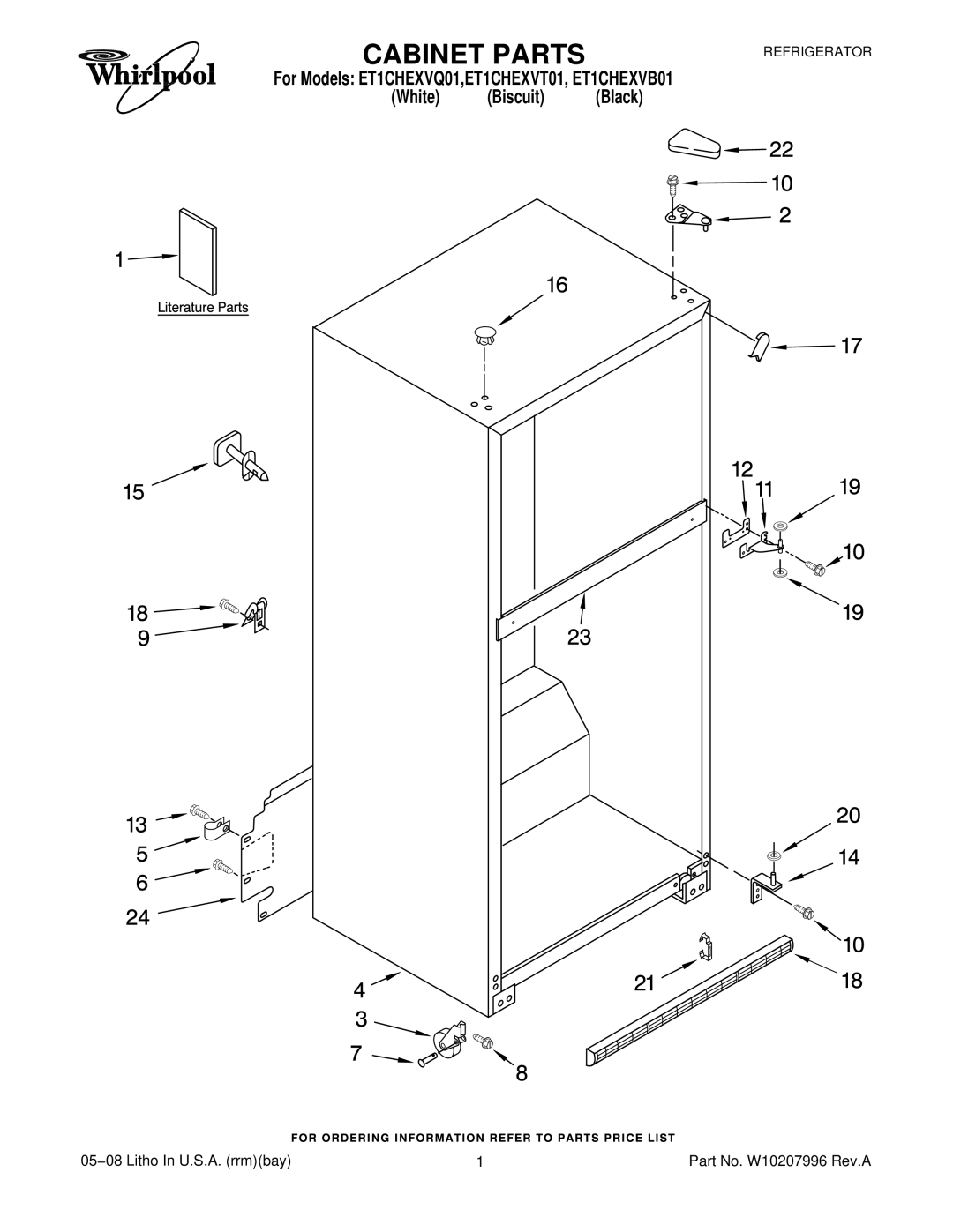 Whirlpool ET1CHEXVB01, ET1CHEXVQ01, ET1CHEXVT01 manual Cabinet Parts 