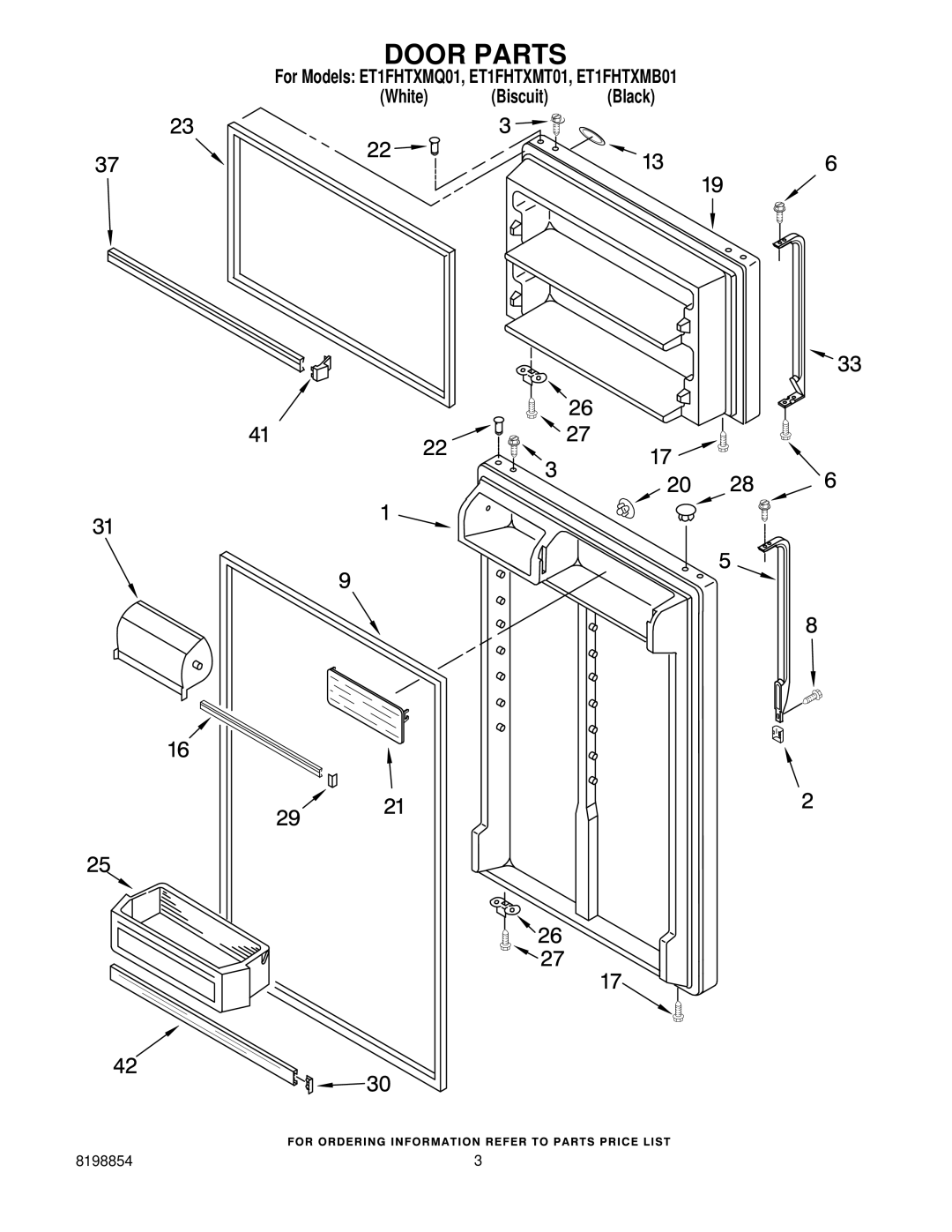 Whirlpool ET1FHTXMB01, ET1FHTXMT01, ET1FHTXMQ01 manual Door Parts 