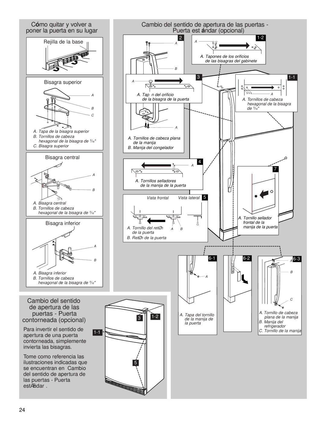 Whirlpool ET1FHTXMT04, ET1FHTXMB01, ET2AHTXMT02, ET2AHTXMT00 warranty Cambio del sentido De apertura de las Puertas Puerta 