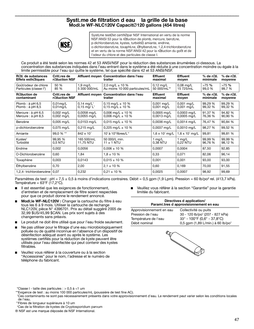 Whirlpool ET9AHTXMT02, ET1FHTXMB01, ET2AHTXMT02, ET2AHTXMT00, ET2AHTXMT01 Modèle WF-NLC120V Capacité 120 gallons 454 litres 