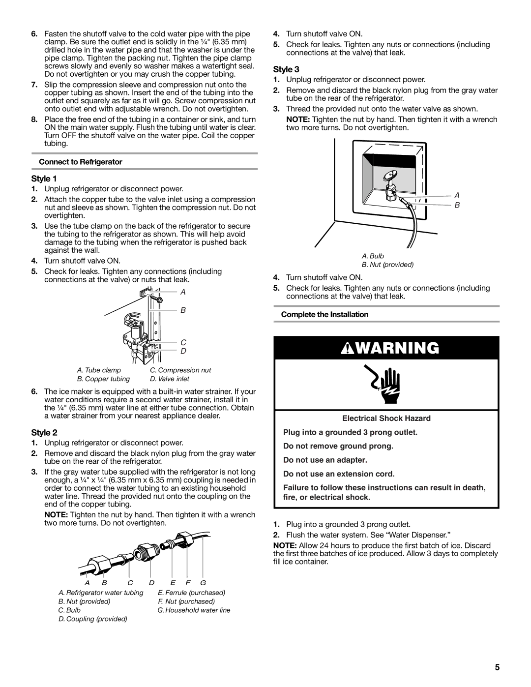 Whirlpool ET1FHTXMB04 warranty Style, Connect to Refrigerator 